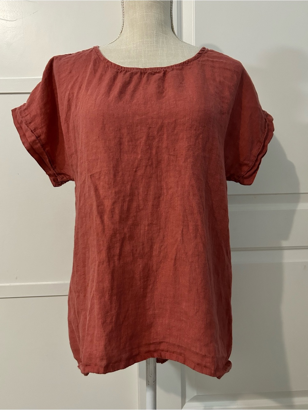 Relaxed Short-Sleeve Linen Top - Rust